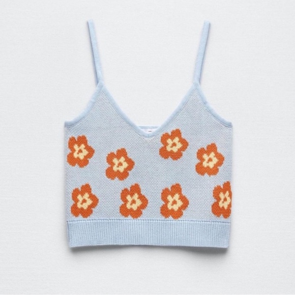 ZARA FLORAL JACQUARD KNIT TOP - Picture 3 of 7